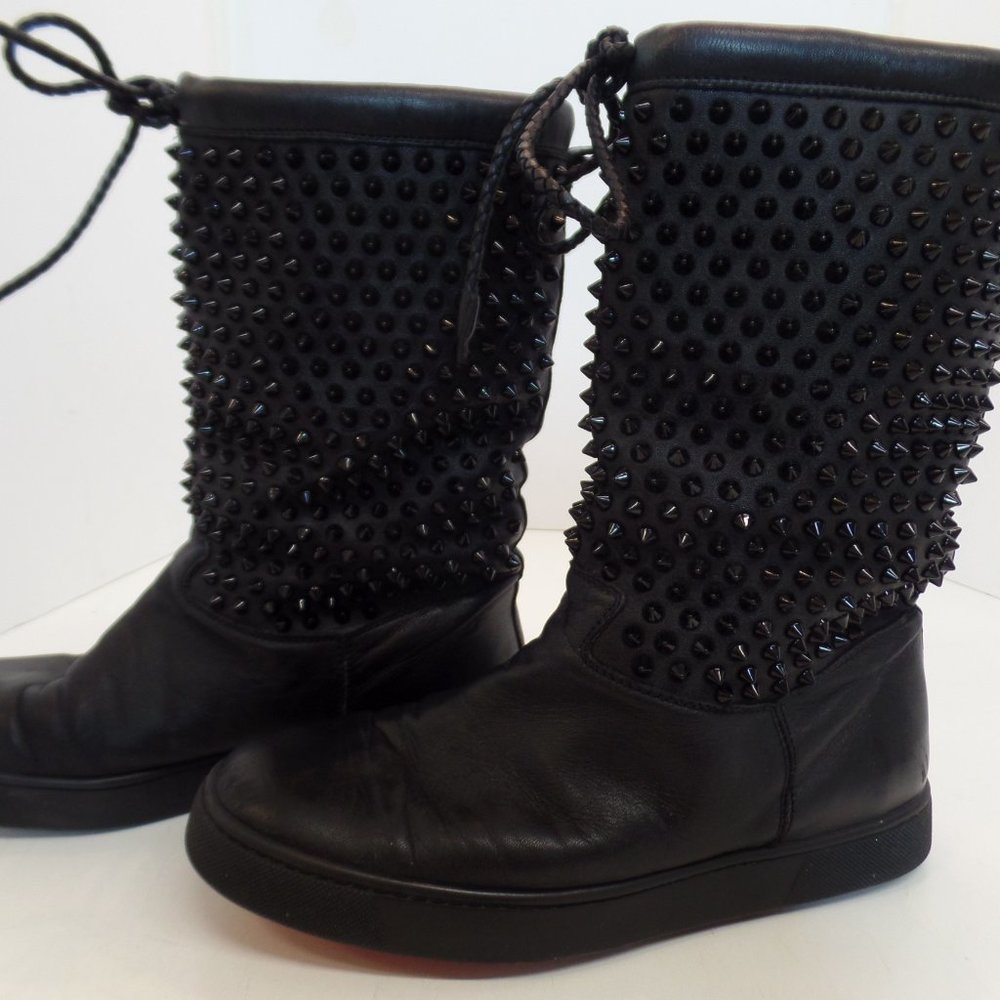 Christian Louboutin Sur La Pony Spike Napa Mid Calf Boots Black Leather Size 9 - Picture 4 of 16